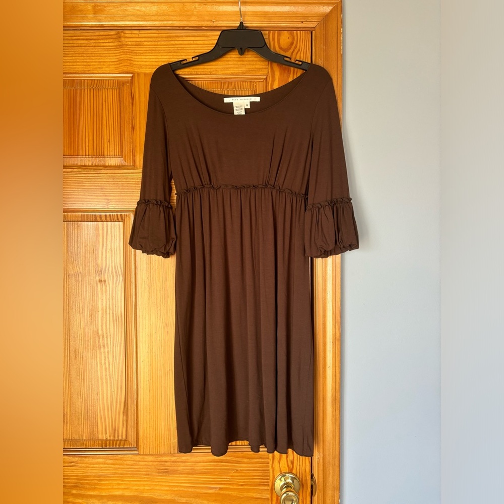 Max Studio Brown Ruffle Sleeve Dress